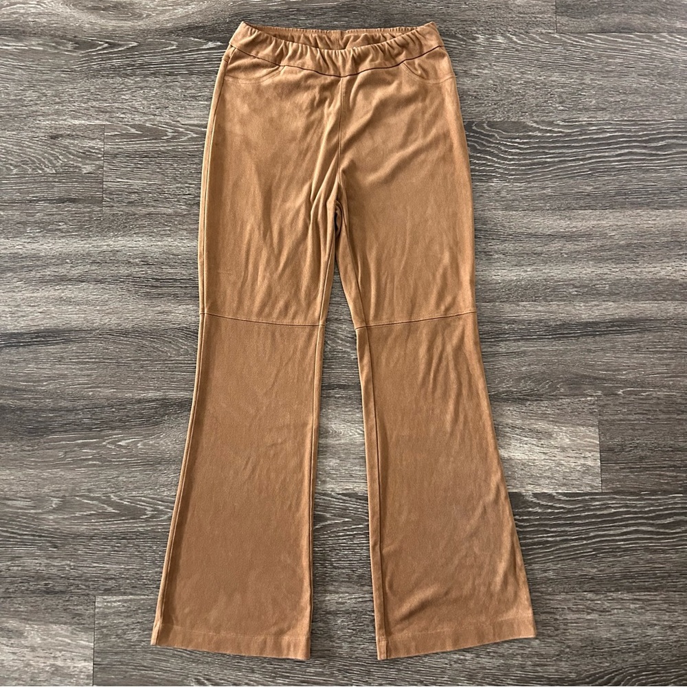 Soft Surroundings Pants Womens S Tan Brown Faux Suede Pull On Flare Boho Hippie